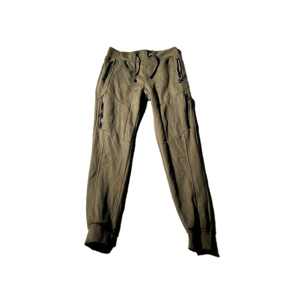 RK7 Jogger Pants Mens S Olive Green Fleece Lined Waffle Knit Cargo Zip Pockets